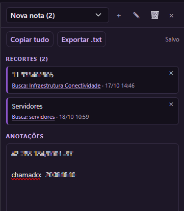 Bloco de notas integrado à documentação